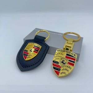PORSCHE Leather Keychain BLACK & GOLD gift set